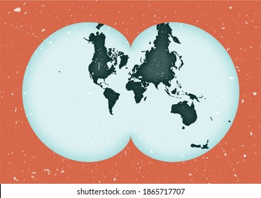 Afiche del Mapa Mundial. Proyección de Eisenlohr. Forma de Mundo Vintage con textura gruesa. Auténtica ilustración vectorial.