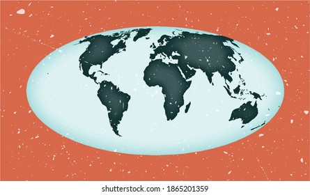 World Map Poster. Equal-area, pseudocylindrical Mollweide projection. Vintage world shape with grunge texture. Artistic vector illustration.