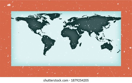 World Map Poster. Equirectangular (plate carree) projection. Vintage World shape with grunge texture. Awesome vector illustration. svg