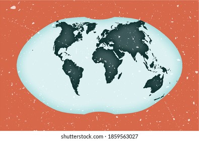World Map Poster. Ginzburg IV projection. Vintage World shape with grunge texture. Creative vector illustration.