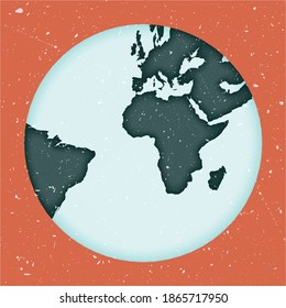 Afiche del Mapa Mundial. Proyección nomónica. Forma de Mundo Vintage con textura gruesa. Ilustración vectorial radiante.