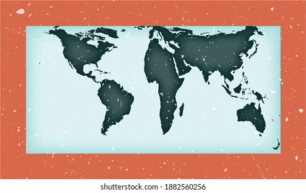 World Map Poster. Gringorten square equal-area projection. Vintage World shape with grunge texture. Stylish vector illustration.