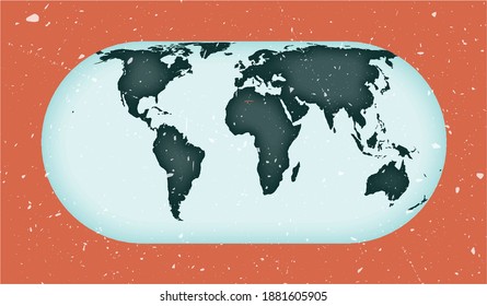 World Map Poster. Herbert Bayer's pseudocylindrical equal-area projection. Vintage world shape with grunge texture. Attractive vector illustration.