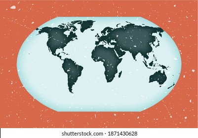 World Map Poster. Kavrayskiy VII pseudocylindrical projection. Vintage World shape with grunge texture. Elegant vector illustration.