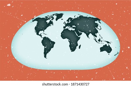 World Map Poster. Loximuthal projection. Vintage World shape with grunge texture. Radiant vector illustration.