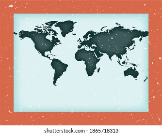 World Map Poster. Miller cylindrical projection. Vintage world shape with grunge texture. Superb vector illustration.
