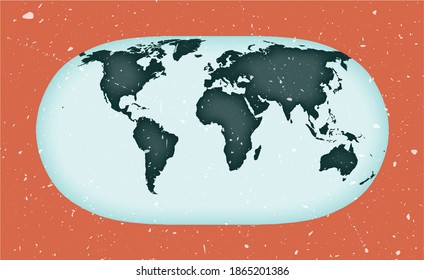 Afiche del Mapa Mundial. Proyección natural de la Tierra II. Forma de Mundo Vintage con textura gruesa. Hermosa ilustración vectorial.