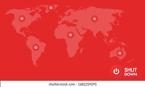 World map poster. Shut down logo design. Shut down symbol vector. 