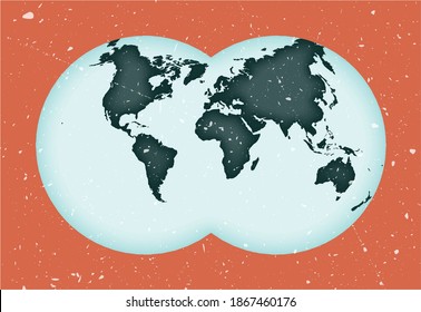 World Map Poster. Van der Grinten IV projection. Vintage World shape with grunge texture. Awesome vector illustration.