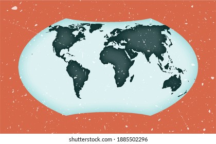 Afiche del Mapa Mundial. Proyección Wagner. Forma de Mundo Vintage con textura gruesa. Hermosa ilustración vectorial.
