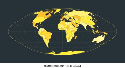 World Map. Pseudocylindrical equal-area Goode homolosine projection. Futuristic world illustration for your infographic. Bright yellow country colors. Awesome vector illustration.