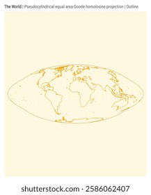 World Map. Pseudocylindrical equal-area Goode homolosine projection. Outline style. High Detail World map for infographics, education, reports, presentations. Vector illustration.