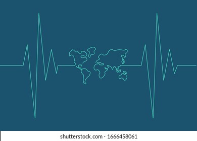 world map pulse line.World health. vector Illustration.