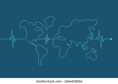 world map pulse line.World health. vector Illustration.