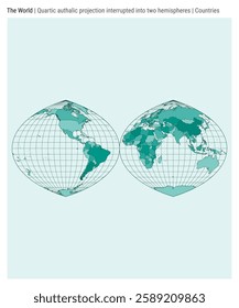 World Map. Quartic authalic projection interrupted into two hemispheres. Countries style. High Detail World map for infographics, education, reports, presentations. Vector illustration.