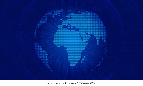 The world map, radiation line and point line combine to compose the world big data technology vector background, globalization, internationalization, scientific and technological concept