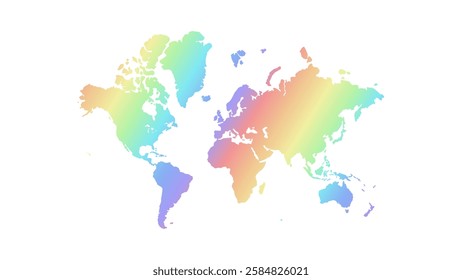 World Map in rainbow colors. Colorful all Earth continent isolated on white background for website, education, travel. Creative brignt flat background for project and illustration