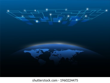 World map, rectangular and line elements, dimensioned, dark gradients, shadows placed by points of interest, vector images to create wallpaper.