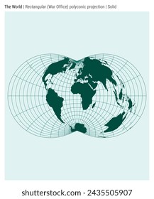 World Map. Rectangular (War Office) polyconic projection. Solid style. High Detail World map for infographics, education, reports, presentations. Vector illustration.