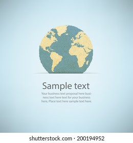 world map recycled paper craft stick on white background