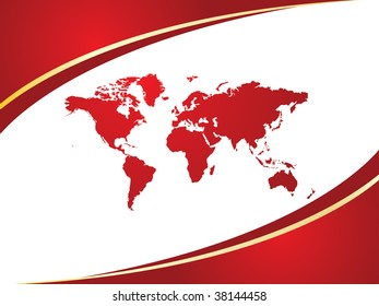 World map with red background