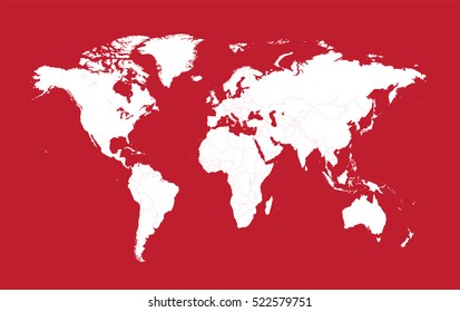World map red with borders vector 
