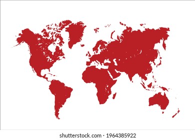 World Map Red Color on White Backgound