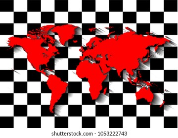 World map red color pop art background