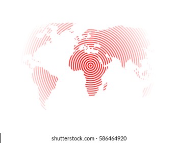 World Map Of Red Concentric Rings On White Background. Earthquake Epicentre Theme. Modern Design Vector Wallpaper.