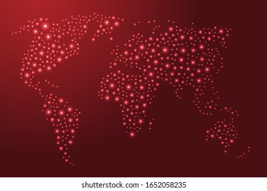 World map from red and glowing space stars abstract concept geometric shape. Vector illustration.