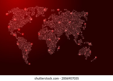 World map from red and glowing stars icons pattern set of SEO analysis concept or development, business. Vector illustration.