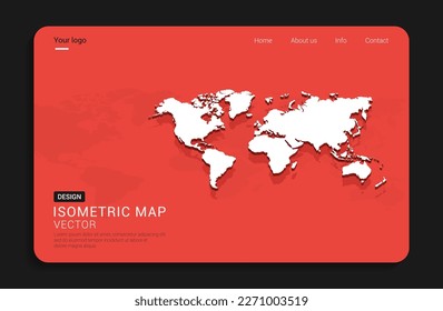 World map red isolated on dark background with 3d world map isometric vector illustration.