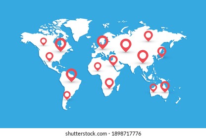 World Map With Red Pins