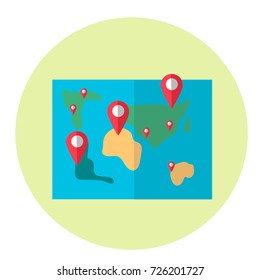 World map with red pointers. Idea of delivery all over the world.