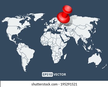 World map with red push pin