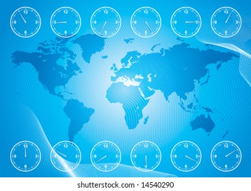 World map and region time, vector illustration file with layers