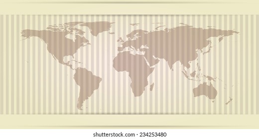 World Map retro card with stripes and brown colors