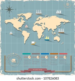 World map in retro style design. Vector eps10