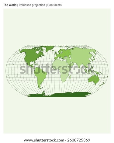 World Map. Robinson projection. Continents style. High-detail world map for infographics, education, reports, and presentations. Vector illustration.