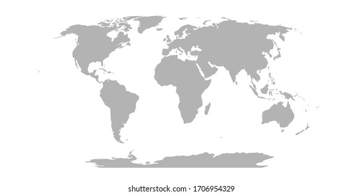 World Map in Robinson Projection. Solid gray land silhouette. Vector illustration.