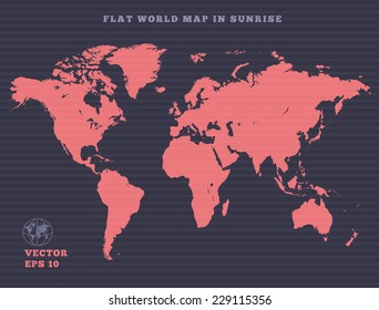 World map. Rose map silhouette on violet dark background. Vector isolated. 10eps