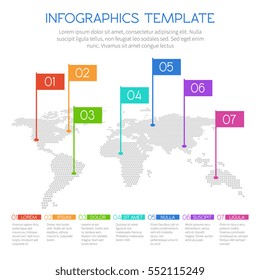 World map of round dots with charts and diagrams. vector infographics template. Infographic world map and infograph diagram with map illustration