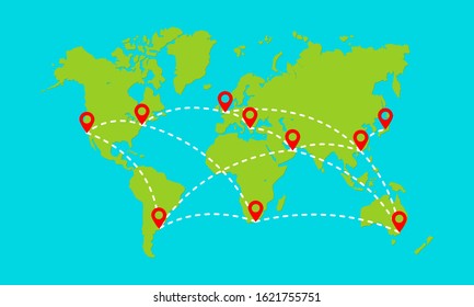 World map routes, vector illustration.