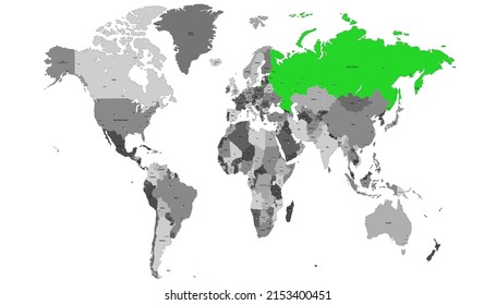 World map. Map of Russia. Russian federation. Color vector modern.	