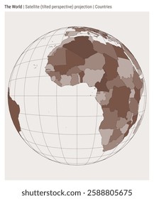 World Map. Satellite (tilted perspective) projection. Countries style. High Detail World map for infographics, education, reports, presentations. Vector illustration.