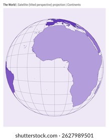 World Map. Satellite (tilted perspective) projection. Continents style. High Detail World map for infographics, education, reports, presentations. Vector illustration.