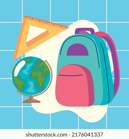 world map and school bag