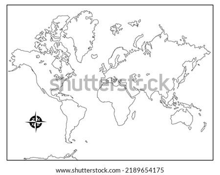 World map or school map of the world without political division in black and white