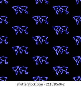 world map seamless pattern, bright vector illustration on black background.