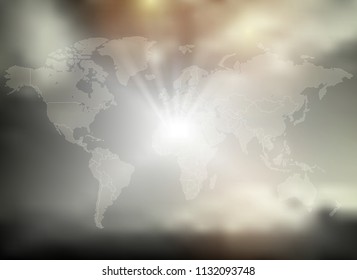 World map separate states individual states Background clouds vector